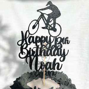 Mountainbike Personalisierte Benutzerdefinierte Glitter Alles Gute zum Geburtstag Cake Topper Partydekoration Fahrrad