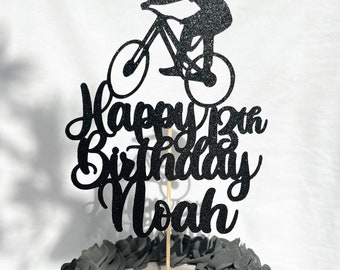 Mountainbike Gepersonaliseerde Custom Glitter Gelukkige Verjaardag Taarttopper Feestdecoratie Fiets