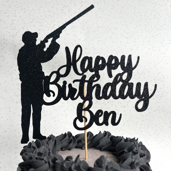 Shooting Personalised Custom Glitter Happy Birthday Cake Topper Party Decoration Shoot Gun Hunting Clay Pigeon Mens