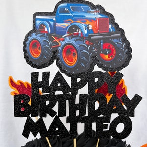 Monster Truck Personalised Custom Glitter Happy Birthday Cake Topper Party Decoration