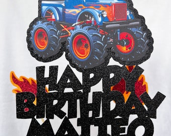 Monster Truck Gepersonaliseerde Custom Glitter Happy Birthday Cake Topper Feestdecoratie