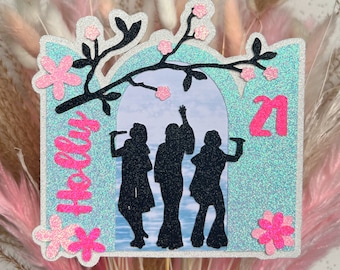 Decorazione per feste con topper per torta con regina danzante personalizzata con glitter personalizzati per feste greche