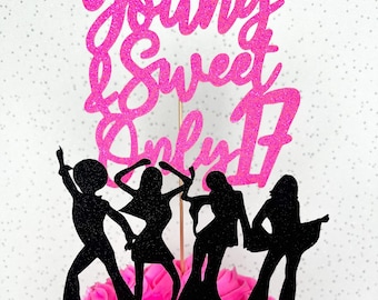 Young and Sweet 17 Dancing Cake Topper Set Custom Glitter Party Decoration