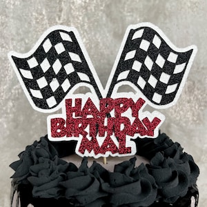 Bandiere da corsa personalizzate glitterate Nome età Cake Topper Decorazione per feste