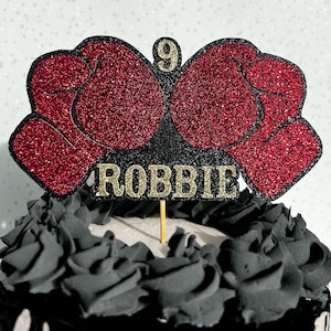 Boxing Gloves Personalised Custom Glitter Name Age Cake Topper Party Decoration Fighting Gym