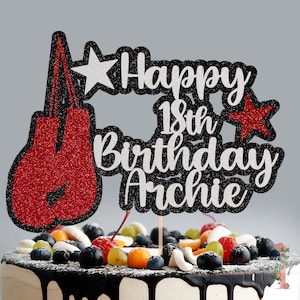 Boxing Gloves Personalised Custom Glitter Happy Birthday Cake Topper Party Decoration Fighting Gym