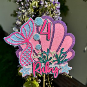 Mermaid Glitter Name Age Personalised Custom Cake Topper Party Decoration Birthday