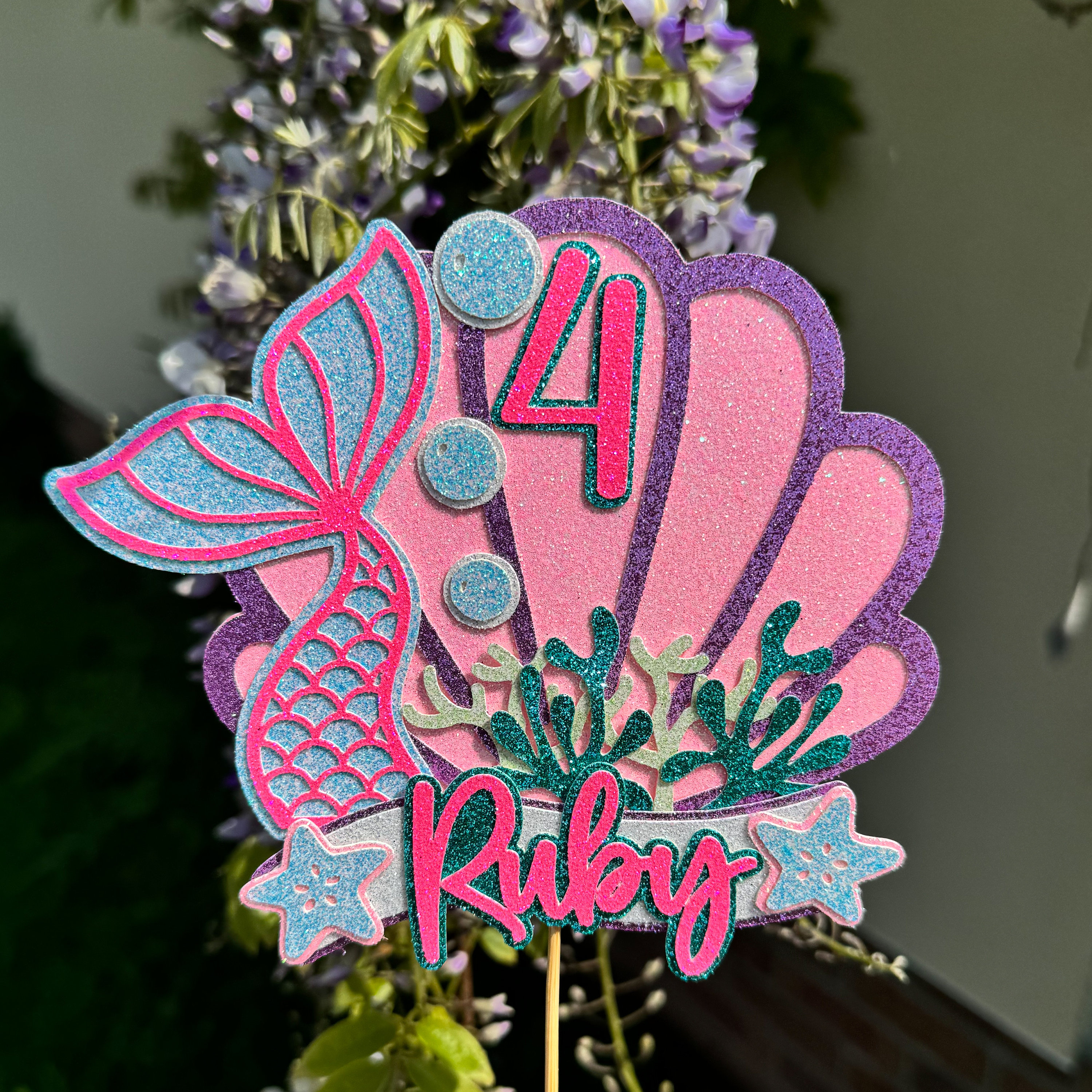 22-teilige Meerjungfrau-Kuchendeko – Rosa & Lila Glitzer-Deko Für Unterwasser-Geburtstagspartys