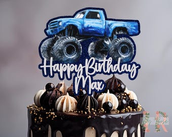 Monster Truck Gepersonaliseerde Custom Glitter Happy Birthday Taarttopper Feestdecoratie