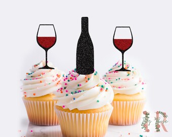 25 Stück Rotwein Party Cake Topper Set – Cupcake Deko Für Wein-Geburtstag