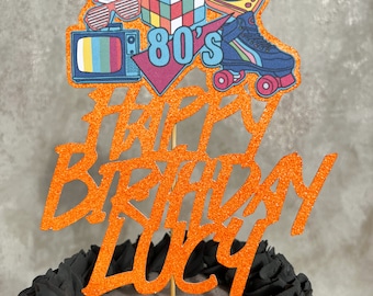 Anni '80 personalizzato glitter personalizzato Happy Birthday Cake Topper Decorazione per feste Retro anni '80