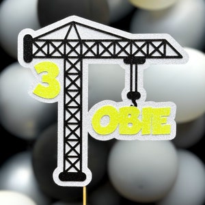 Nom de la grue, âge personnalisé, paillettes, joyeux anniversaire, décoration de fête, gâteau