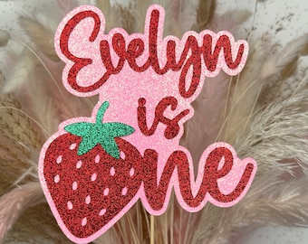Strawberry Name Age Personalised Custom Glitter Happy Birthday Cake Topper Party Decoration