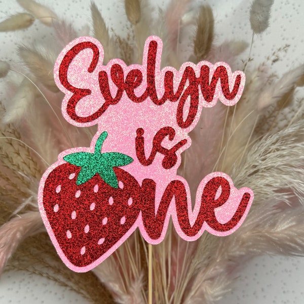 Strawberry Name Age Personalised Custom Glitter Happy Birthday Cake Topper Party Decoration