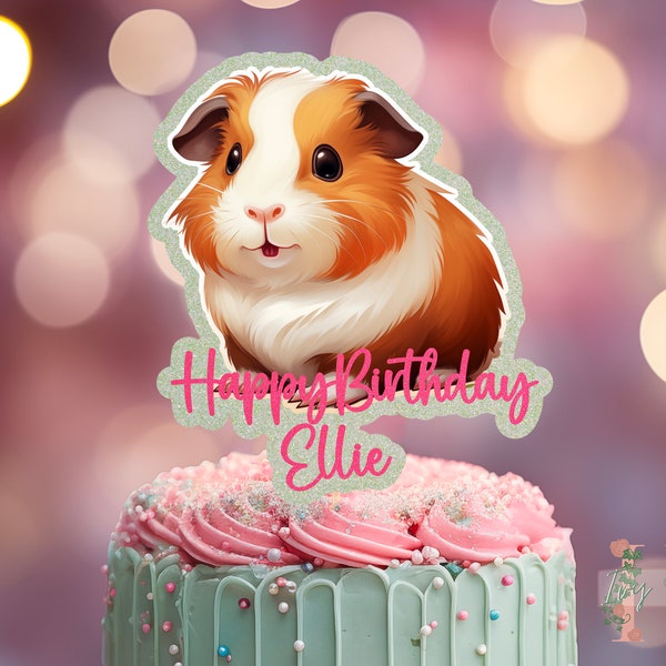 Guinea Pig Personalised Custom Glitter Happy Birthday Cake Topper Party Decoration