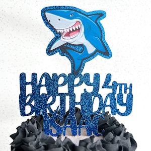 Shark Personalised Custom Glitter Happy Birthday Cake Topper Party Decoration