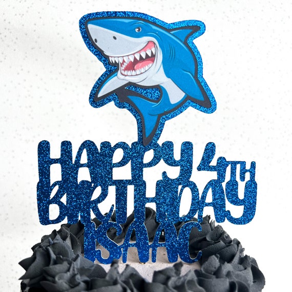 Shark Personalised Custom Glitter Happy Birthday Cake Topper Party  Decoration 