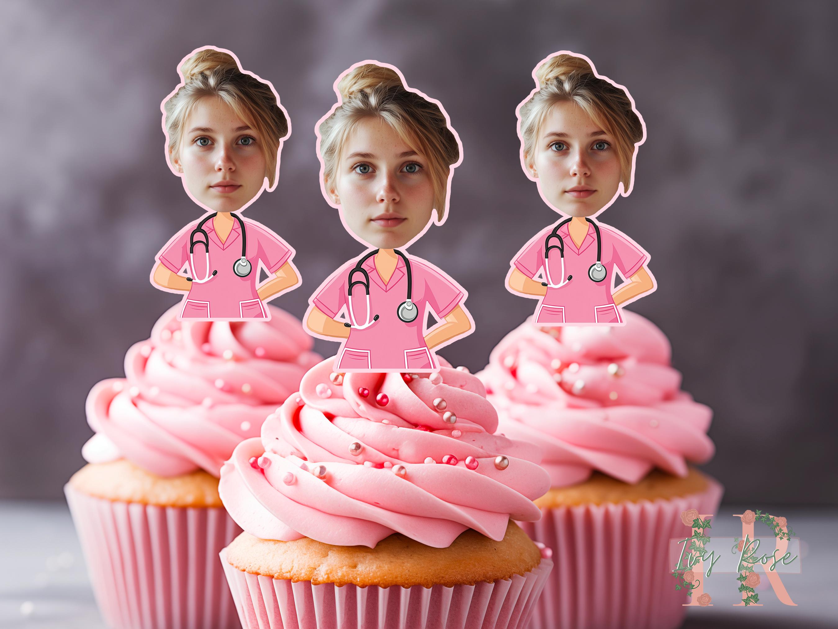 24 Cupcake-Topper Für Krankenschwestern – Glitzernde Deko Für Abschluss & Geburtstag, Rosa, Fertig Montiert