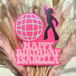 Disco Ball Dancer Personalised Custom Glitter Happy Birthday Cake Topper Party Decoration