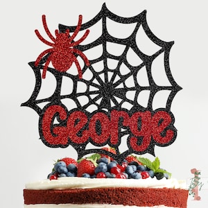 Spider Web Personalised Custom Glitter Happy Birthday Cake Topper Party Decoration