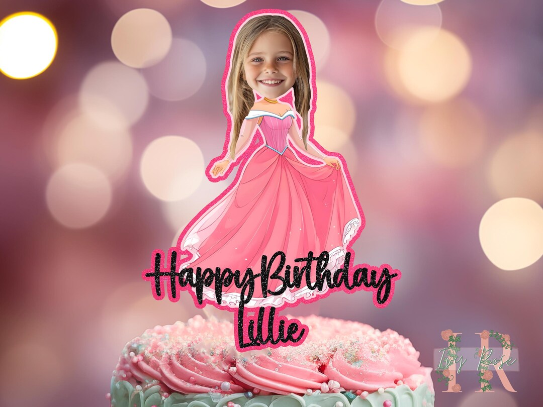 Photo Princess Personalised Custom Glitter Happy Birthday Cake Topper ...
