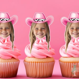 Chapéu de Cowgirl Rosa com Foto Personalizada, Topo de Cupcake, Topo de Bolo, Decoração de Festa de Aniversário