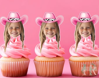 Personalisierte Foto Pink Cowgirl Hut Cupcake Toppers Kuchen Topper Geburtstag Party Dekoration