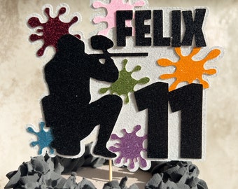 Paint Balling Personalised Custom Glitter Cake Topper Party Decoration