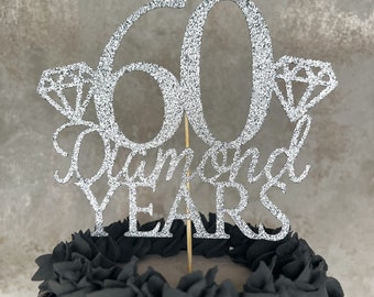 60 Diamond Years Glitter Anniversary Cake Topper Party Decoration