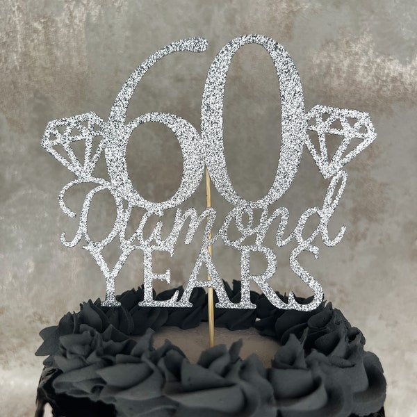 60 Diamond Years Glitter Anniversary Cake Topper Party Decoration