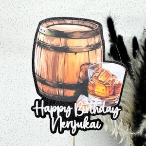 Whiskey Personalised Custom Glitter Happy Birthday Cake Topper Party Decoration