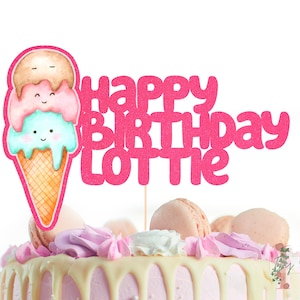 Ice Cream Sweet Personalised Custom Glitter Happy Birthday Cake Topper Party Decoration