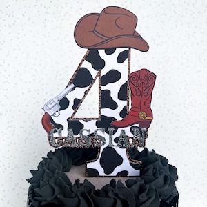 Decorazione per feste con topper per torta di buon compleanno con glitter personalizzato per età del nome del cowboy