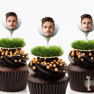 Personalised Photo Golf Ball Face Cupcake Toppers Birthday Party Decoration Custom Image Head