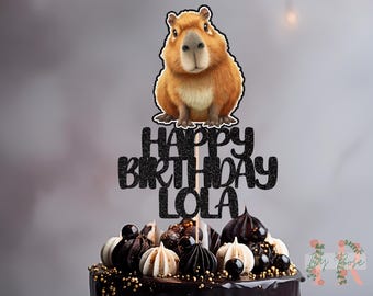 Capybara Personalised Custom Glitter Happy Birthday Cake Topper Party Decoration