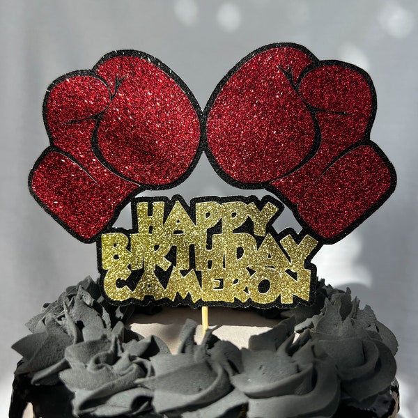 Boxing Gloves Personalised Custom Glitter Happy Birthday Cake Topper Party Decoration Fighting Gym