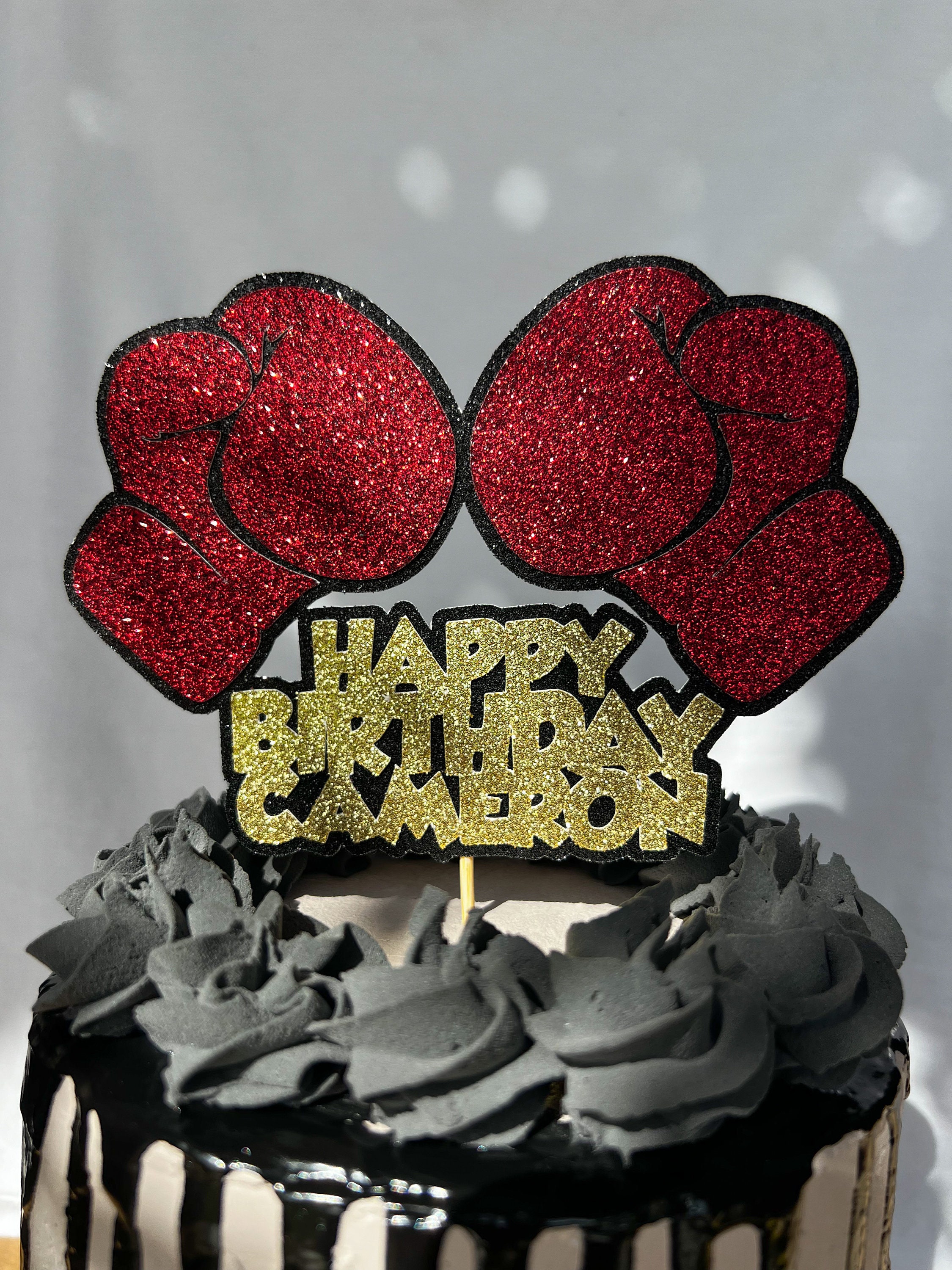 Boxing Gloves Personalised Custom Glitter Happy Birthday Cake Topper Party Decoration Fighting Gym