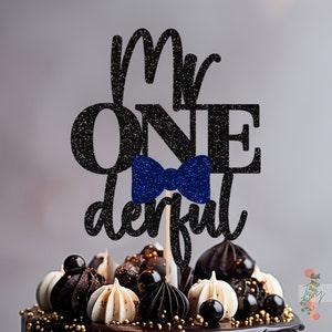 Mr One derful con papillon Decorazione per torta personalizzata con glitter