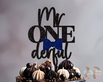 Mr One derful with bow tie Custom Glitter Cake Topper Party Decoration