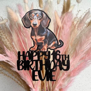 Dachshund Personalised Custom Glitter Happy Birthday Cake Topper Party Decoration Sausage Dog