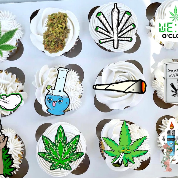 Weed Stoner Cupcake Toppers Cake Topper  Birthday Party Decoration Marijuana Cannabis