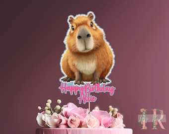 Capybara Personalised Custom Glitter Happy Birthday Cake Topper Party Decoration