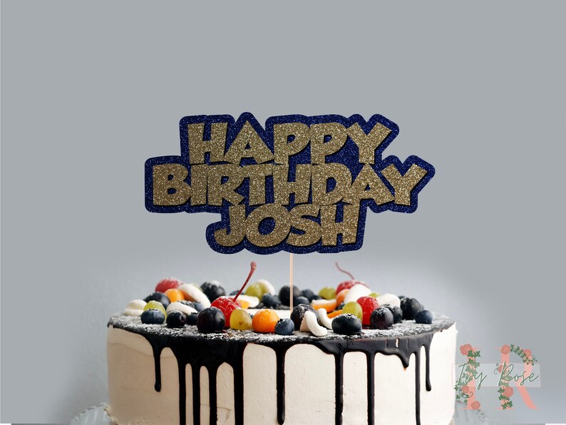 Two Colour Personalised Custom Glitter Birthday Cake Topper Party Decoration Double Colour Mens