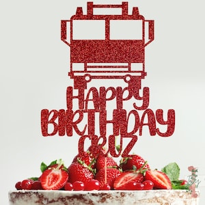 Fire Engine Personalised Custom Glitter Cake Topper Party Decoration