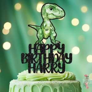 T-Rex Personalised Custom Glitter Happy Birthday Cake Topper Party Decoration