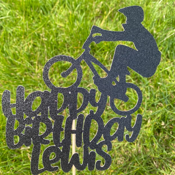 BMX Bike Personalisiert Glitzer Happy Birthday Cake Topper Party Dekoration Fahrrad