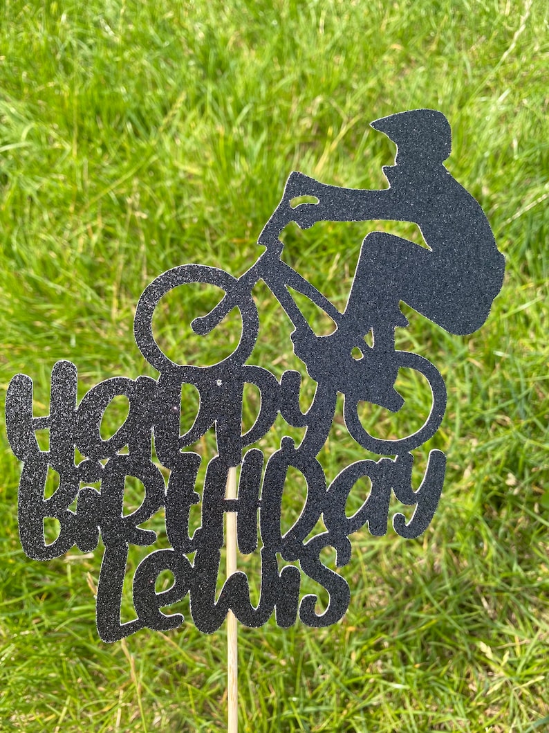 BMX Bike Personalised Custom Glitter Happy Birthday Cake Topper Party Decoration Bicycle