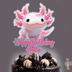 Axolotl Gepersonaliseerde Custom Glitter Happy Birthday Taarttopper Feestdecoratie