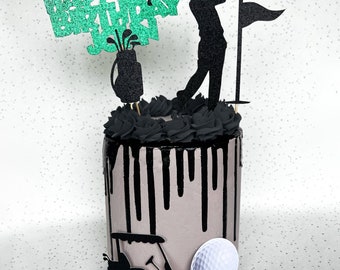 Juego de decoración para tarta de golf, decoración personalizada para fiesta de cumpleaños con purpurina