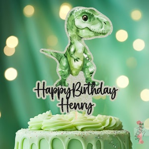 T-Rex Personalised Custom Glitter Happy Birthday Cake Topper Party Decoration